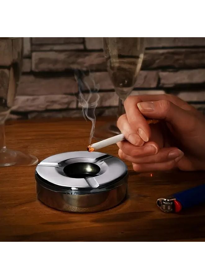 Silver Small Stainless Steel Ashtray With Lid Durable For KTV Restaurant Internet Cafe - Image 5